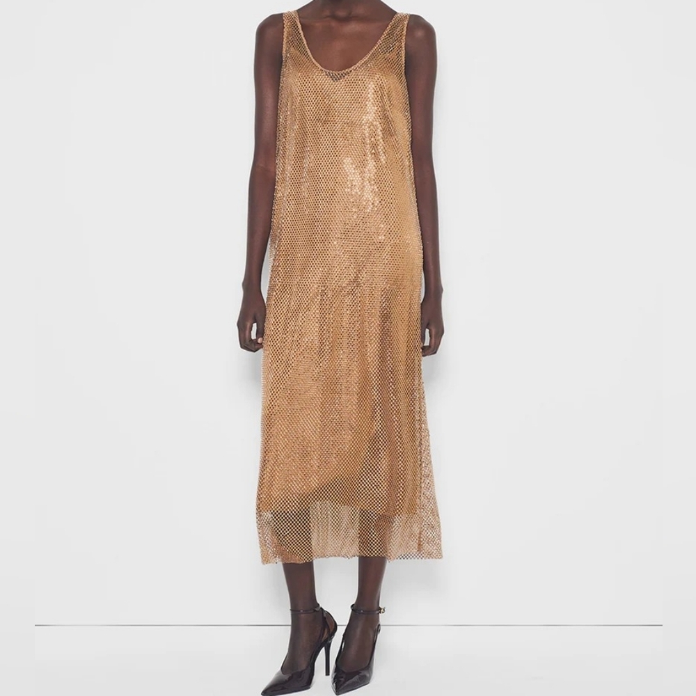 AS By DF Rose Gold Nadine Dress Elegant  Sleeveless Column Silhouette